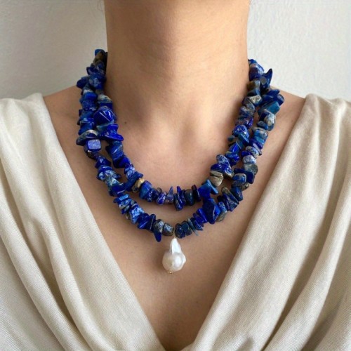 Lapis Lazuli & Freshwater Pearl Necklace for Women