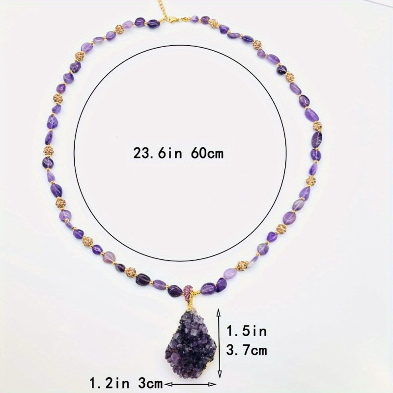 Men's Natural Amethyst Necklace - Long Statement Necklace with Deep Purple