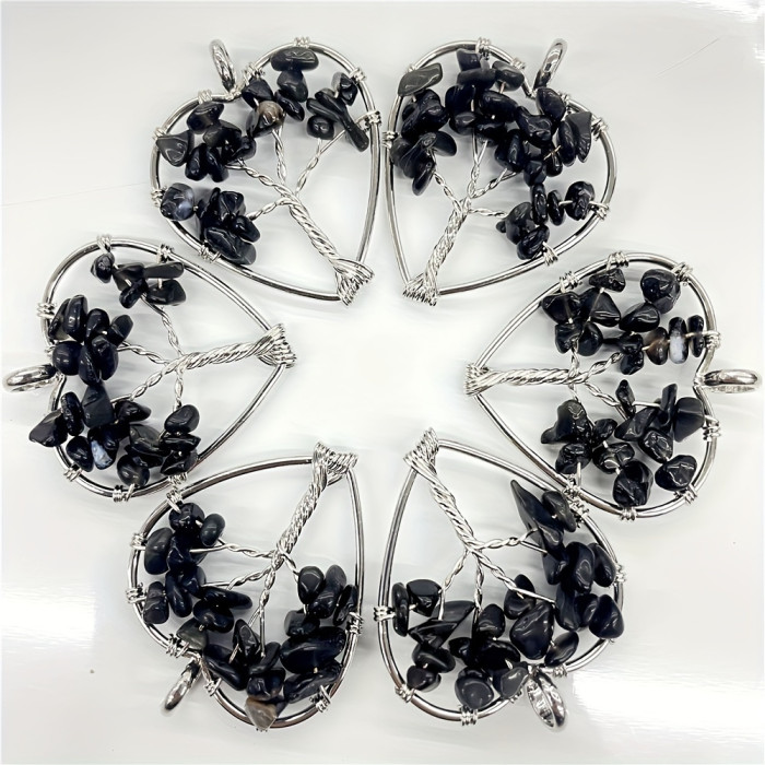 10-Pack Natural Agate Life Tree Pendants with Unique Bohemian Style