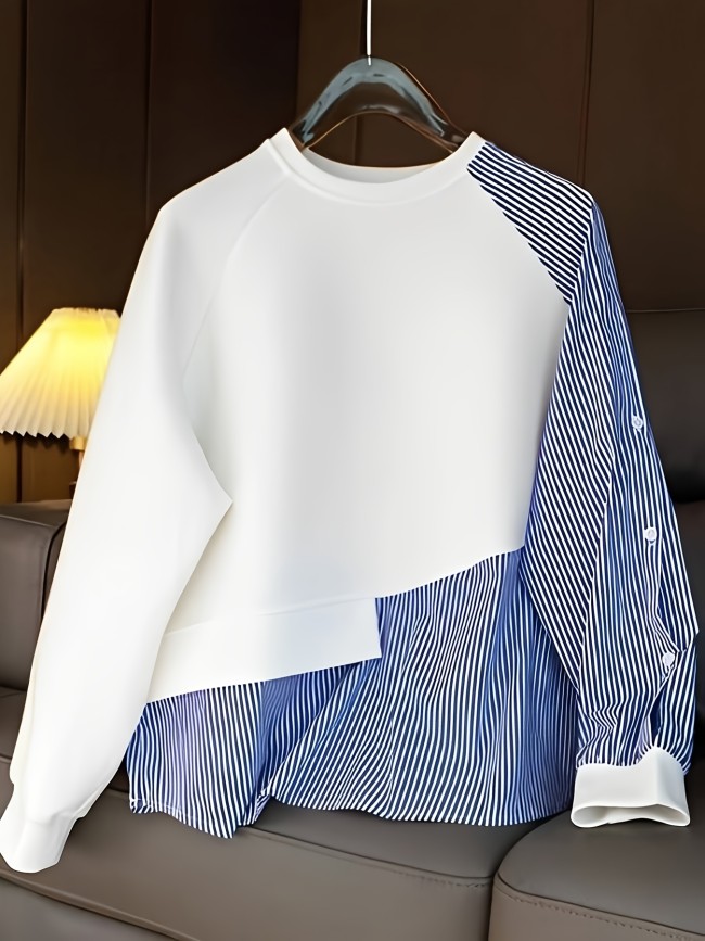 Women'S Casual Round Neck Long Sleeve Striped Button-Up Shirt