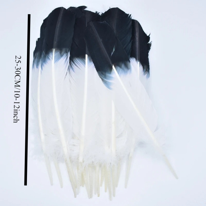 20pcs Artificial Handmade Feathers - Black Tipped White Imitation Quill Feathers for DIY Crafts, Jewelry Making, Wedding Decor, Carnival Costumes (10-12 Inch), Feathers for Crafts, Fashion Accessories, Decorative Plumes, Smooth Texture, Fashion Designers