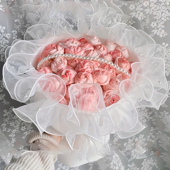 1Roll\u002F39.37inch4.72inch Dense Pleated Beaded Snow Yarn Lace Ribbon Floral Packaging Ribbon Bouquet Ribbon Shiny Pearl Wave Ribbon