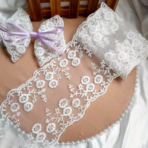1 Roll\u002F2 Yards 11cm Wide Clothing Lace Trim Mesh Tulle Edging DIY Craft Material Edge Fabric Accessory White Lace