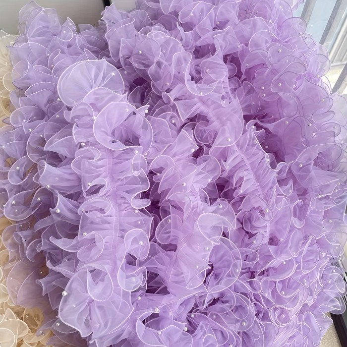 1Roll\u002F39.37inch4.72inch Dense Pleated Beaded Snow Yarn Lace Ribbon Floral Packaging Ribbon Bouquet Ribbon Shiny Pearl Wave Ribbon