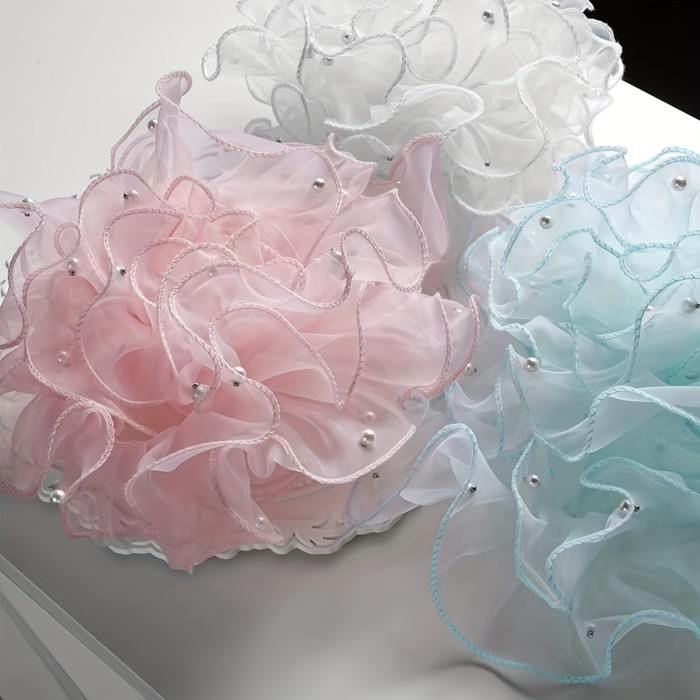 1Roll\u002F39.37inch4.72inch Dense Pleated Beaded Snow Yarn Lace Ribbon Floral Packaging Ribbon Bouquet Ribbon Shiny Pearl Wave Ribbon