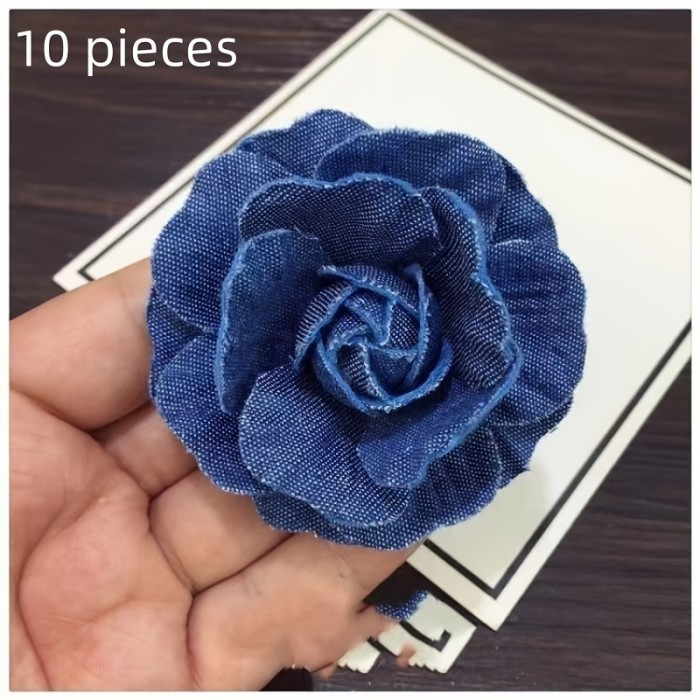 10pcs Large Handmade Denim Flowers - Versatile DIY Craft Accessories for Home Decor, Weddings & Engagements