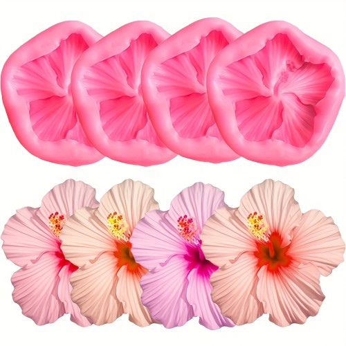4pcs Hibiscus Silicone Mold Set for Cake Decoration, Chocolate, Fondant, Soap, Aromatherapy Candle Making, Clay Resin Casting Molds - DIY Baking Tools, Pendant Moulds, Perfect for DIY Gifts for Valentine's Day, Mother's Day, Father's Day, Thanksgiving, And Birthdays