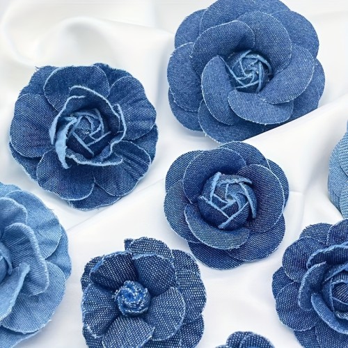 10pcs Large Handmade Denim Flowers - Versatile DIY Craft Accessories for Home Decor, Weddings & Engagements
