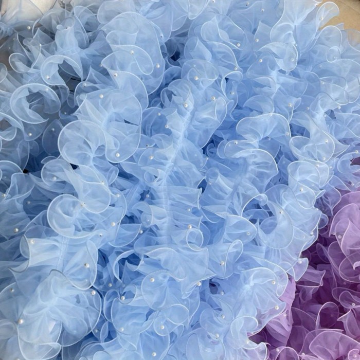1Roll\u002F39.37inch4.72inch Dense Pleated Beaded Snow Yarn Lace Ribbon Floral Packaging Ribbon Bouquet Ribbon Shiny Pearl Wave Ribbon
