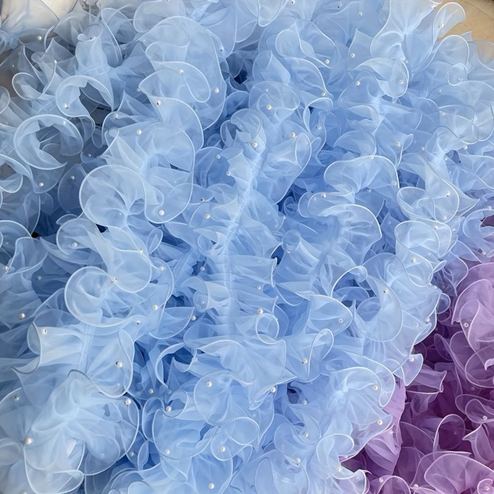 1Roll\u002F39.37inch4.72inch Dense Pleated Beaded Snow Yarn Lace Ribbon Floral Packaging Ribbon Bouquet Ribbon Shiny Pearl Wave Ribbon