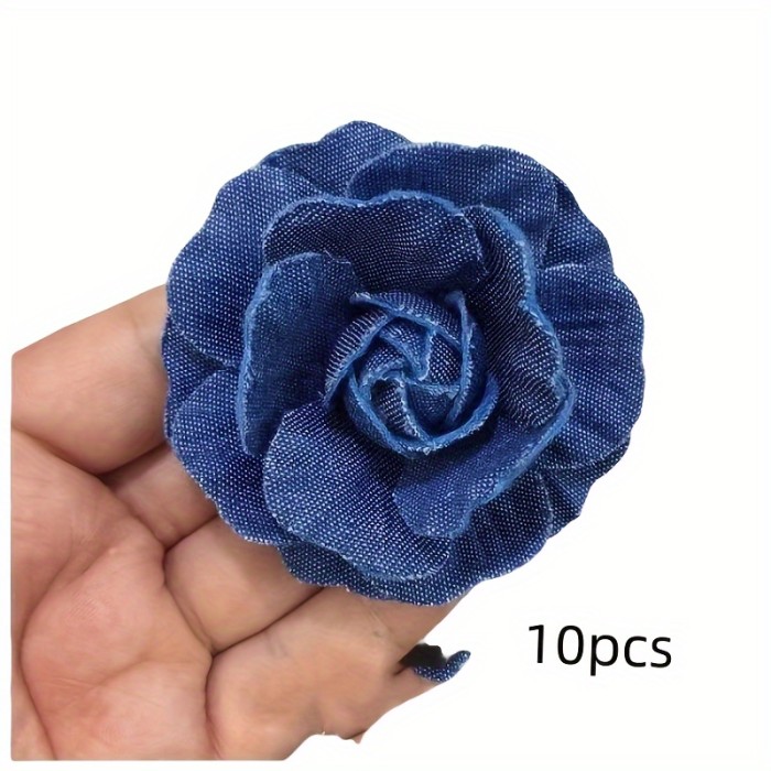 10pcs Large Handmade Denim Flowers - Versatile DIY Craft Accessories for Home Decor, Weddings & Engagements
