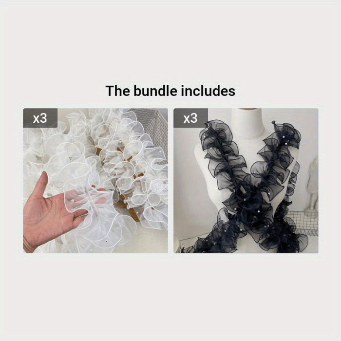 1Roll\u002F39.37inch4.72inch Dense Pleated Beaded Snow Yarn Lace Ribbon Floral Packaging Ribbon Bouquet Ribbon Shiny Pearl Wave Ribbon