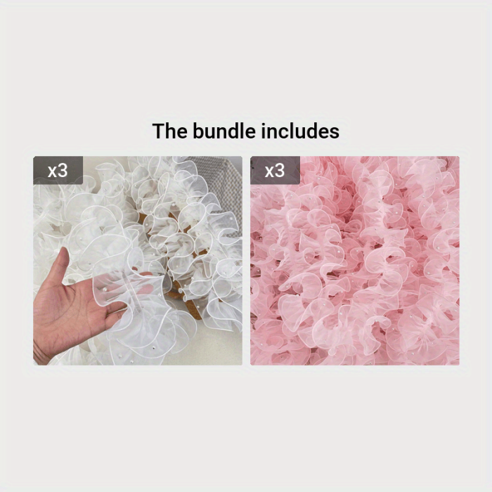 1Roll\u002F39.37inch4.72inch Dense Pleated Beaded Snow Yarn Lace Ribbon Floral Packaging Ribbon Bouquet Ribbon Shiny Pearl Wave Ribbon