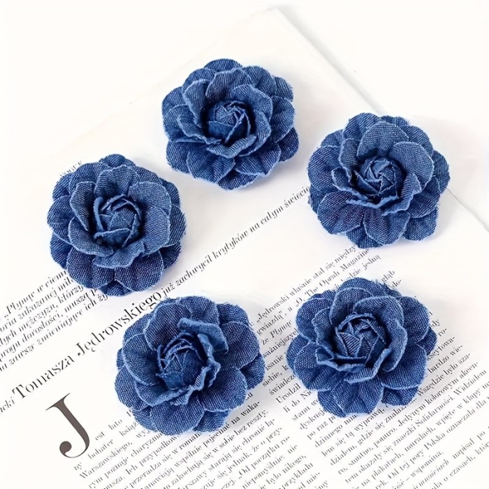 10pcs Large Handmade Denim Flowers - Versatile DIY Craft Accessories for Home Decor, Weddings & Engagements