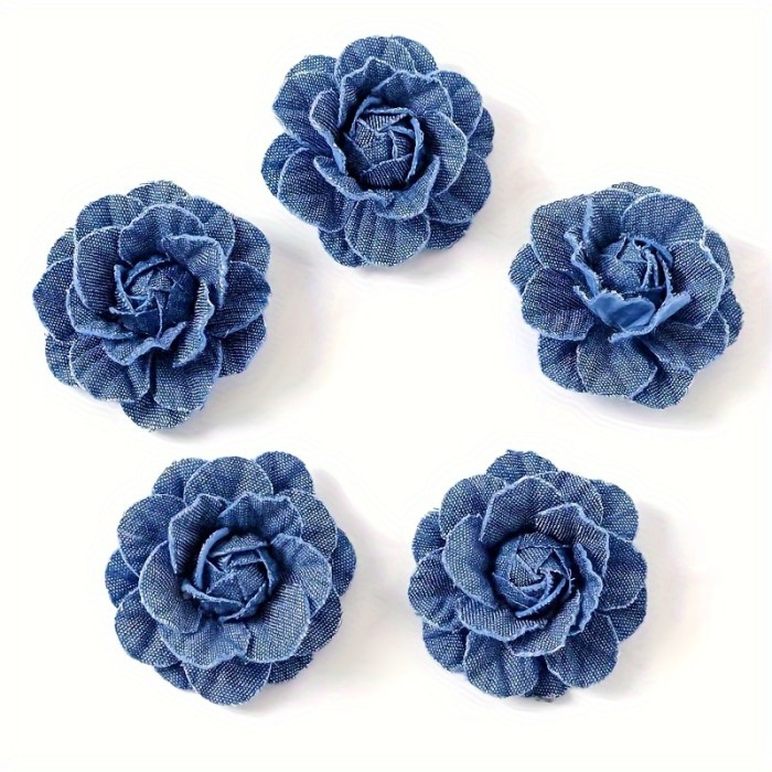 10pcs Large Handmade Denim Flowers - Versatile DIY Craft Accessories for Home Decor, Weddings & Engagements