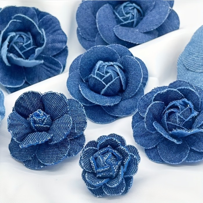 10pcs Large Handmade Denim Flowers - Versatile DIY Craft Accessories for Home Decor, Weddings & Engagements