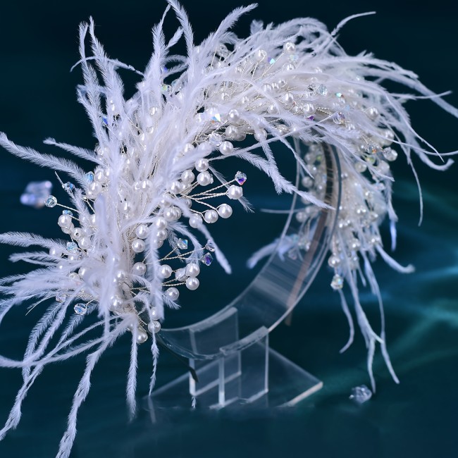 Elegant Pearl & Feather Bridal Headband - White, Perfect for Weddings, Parties & Proms