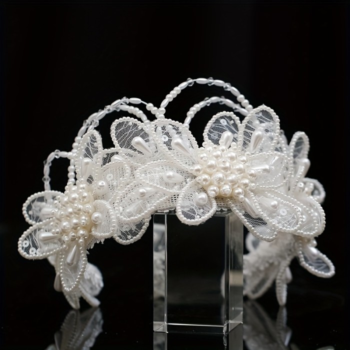 One Bridal Forest Style Handmade Lace Crown Headpiece Elegant Hairband Wedding White Veil Accessory