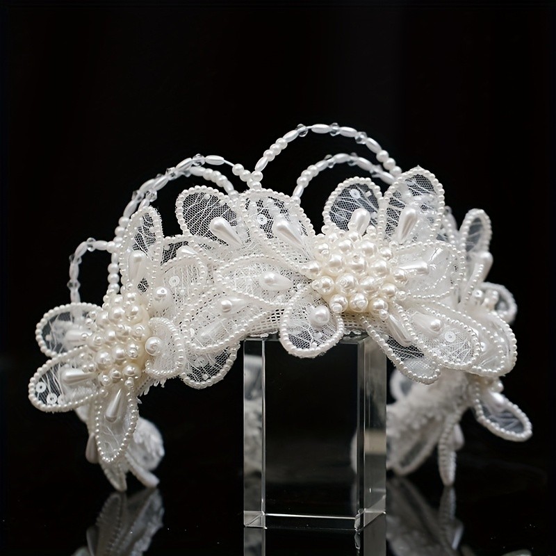 One Bridal Forest Style Handmade Lace Crown Headpiece Elegant Hairband Wedding White Veil Accessory