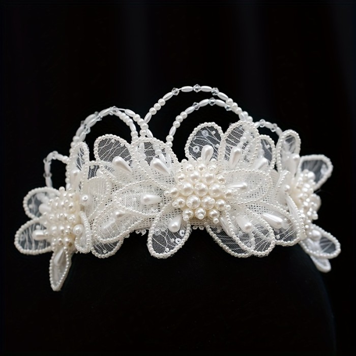 One Bridal Forest Style Handmade Lace Crown Headpiece Elegant Hairband Wedding White Veil Accessory