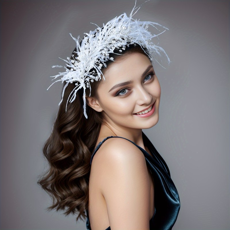 Elegant Pearl & Feather Bridal Headband - White, Perfect for Weddings, Parties & Proms