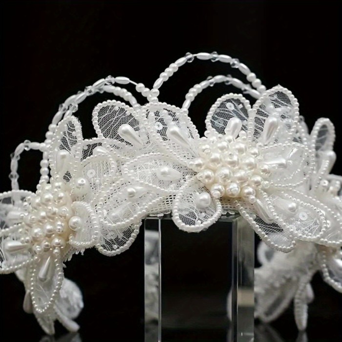 One Bridal Forest Style Handmade Lace Crown Headpiece Elegant Hairband Wedding White Veil Accessory