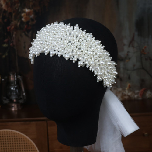Handmade Beaded Wedding Hair Band - Elegant Wide Headband with Floral-like Bead Patterns, Secure Fit for Bridal, Photo Shoots, Prom, Formal Events - Wedding Hair Accessories for Women, Prom Hairpiece, Sophisticated Bridal Accessory, Intricate Beadwork, Decorative Headpiece, Fashion Enthusiasts
