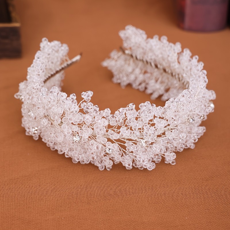 1pc Handcrafted Crystal Beaded Headband, Luxury Alloy Wedding Hair Accessory, Fashionable Bridal Hairband, Elegant Wedding Dress Headpiece, Do Not Wash