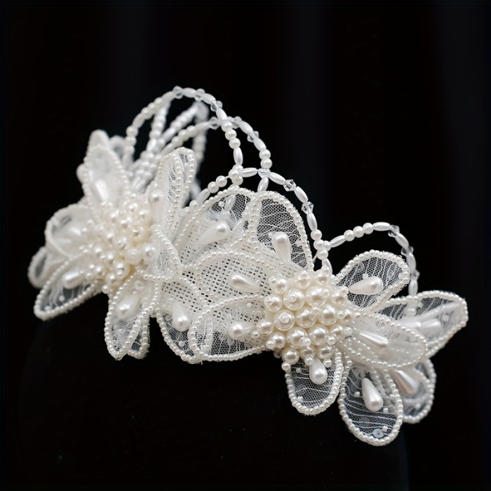 One Bridal Forest Style Handmade Lace Crown Headpiece Elegant Hairband Wedding White Veil Accessory