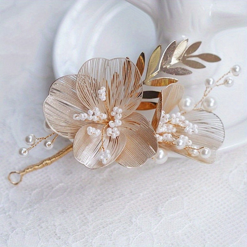 Hand-Woven Bridal Hair Headband with Hollow-Out Copper Leaf & Flower Design, -White Paint Finish, & Foliage Accents - Elegant Wedding Hair Accessory for Brides, Formal Events, Intricate Craftsmanship