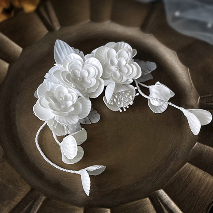 Elegant White Floral Hairpin Set - Romantic Valentine'S Day Accessory for Women, Fabric Flowers with Pearl Accents, Perfect for Weddings and Formal Events, Wedding Hair Accessory|Elegant Hairpin Set|Fabric Flower Hairpin, Flower Hair Accessories