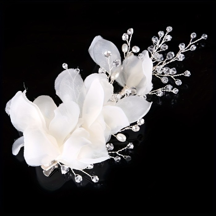 1pc Elegant Handmade White Floral Hair Clip - Intricate Floral Design with Pearl Accents, Perfect for Weddings, Parties & Formal Events, Hair Accessories for Weddings
