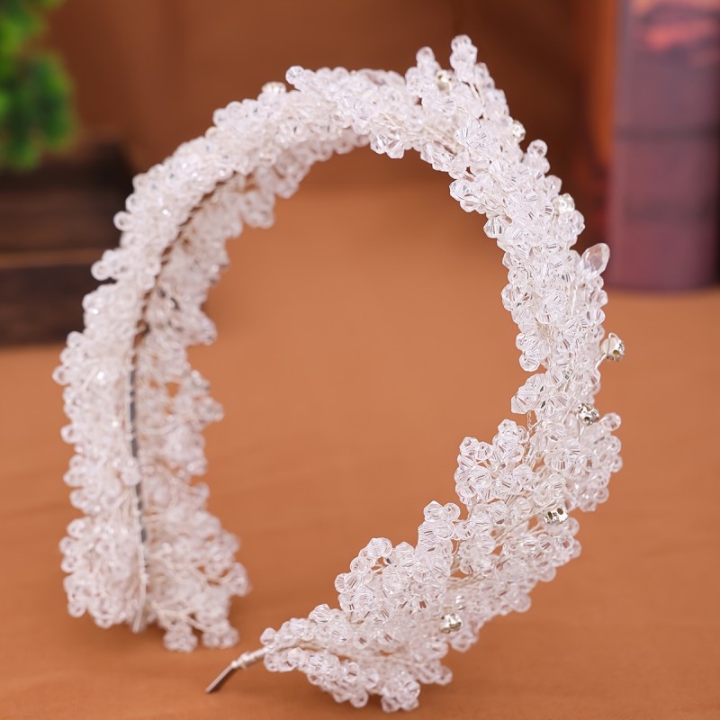 1pc Handcrafted Crystal Beaded Headband, Luxury Alloy Wedding Hair Accessory, Fashionable Bridal Hairband, Elegant Wedding Dress Headpiece, Do Not Wash
