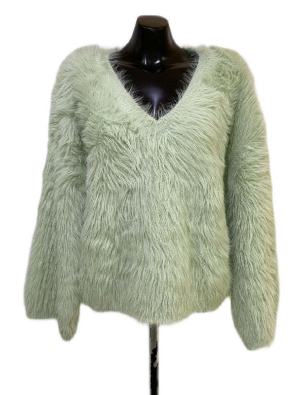 Original Creation Long Sleeves Loose Solid Color V-Neck Sweater Tops