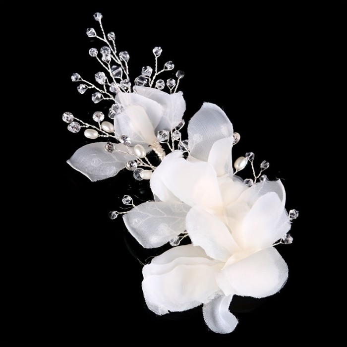 1pc Elegant Handmade White Floral Hair Clip - Intricate Floral Design with Pearl Accents, Perfect for Weddings, Parties & Formal Events, Hair Accessories for Weddings