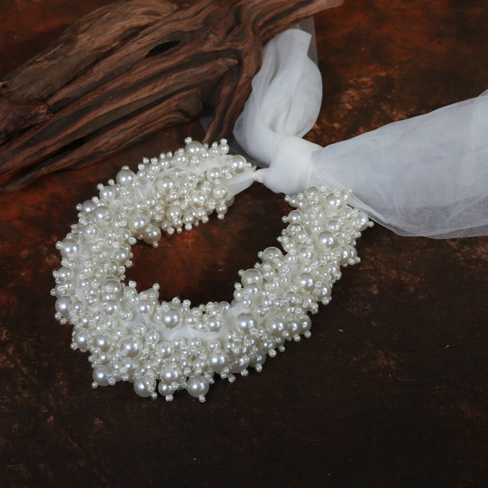 Handmade Beaded Wedding Hair Band - Elegant Wide Headband with Floral-like Bead Patterns, Secure Fit for Bridal, Photo Shoots, Prom, Formal Events - Wedding Hair Accessories for Women, Prom Hairpiece, Sophisticated Bridal Accessory, Intricate Beadwork, Decorative Headpiece, Fashion Enthusiasts
