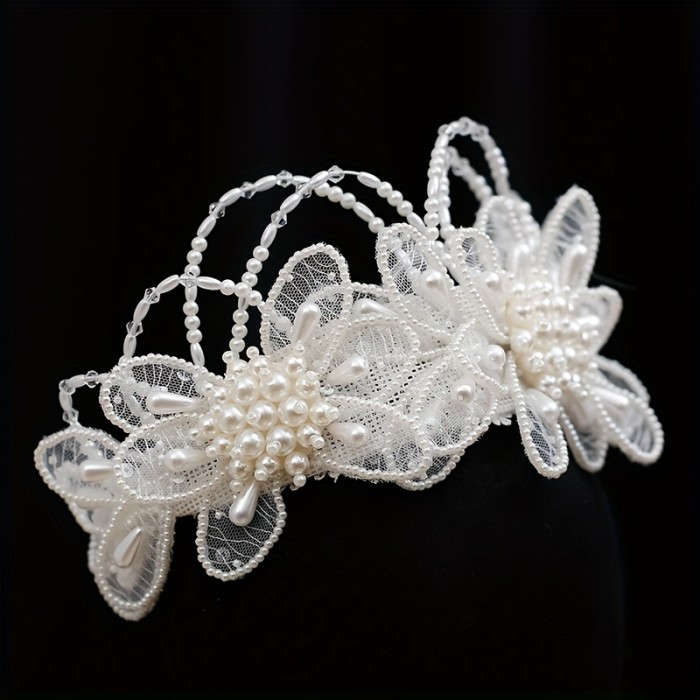 One Bridal Forest Style Handmade Lace Crown Headpiece Elegant Hairband Wedding White Veil Accessory