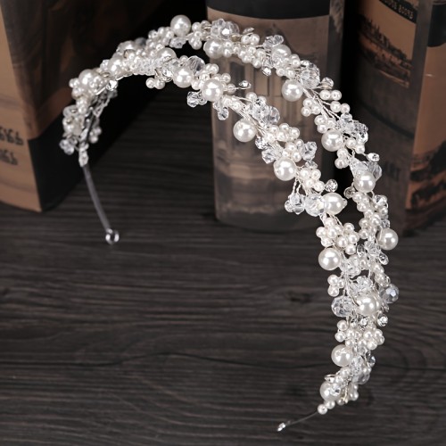 Elegant Double-Row Crystal Headband with Faux Pearls - Sparkling Rhinestone Tiara for Princess Parties, Birthdays, and Special Occasions - White, Handmade Accessory, Cute Headbands