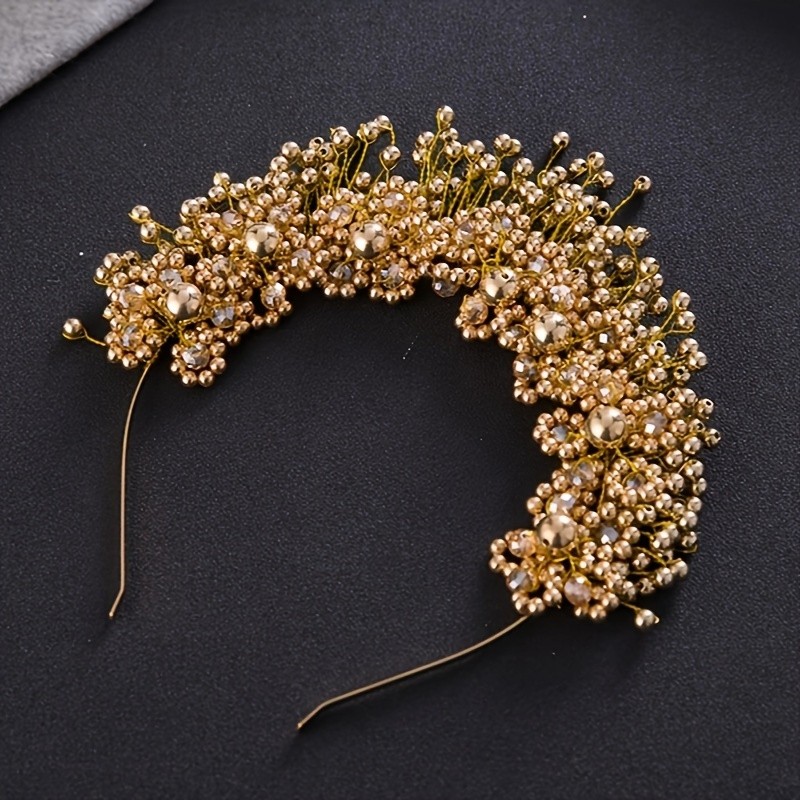 Elegant Golden Pearl Bridal Headband - Fashionable Wedding Hair Accessory for Women, Alloy Material, for Wedding
