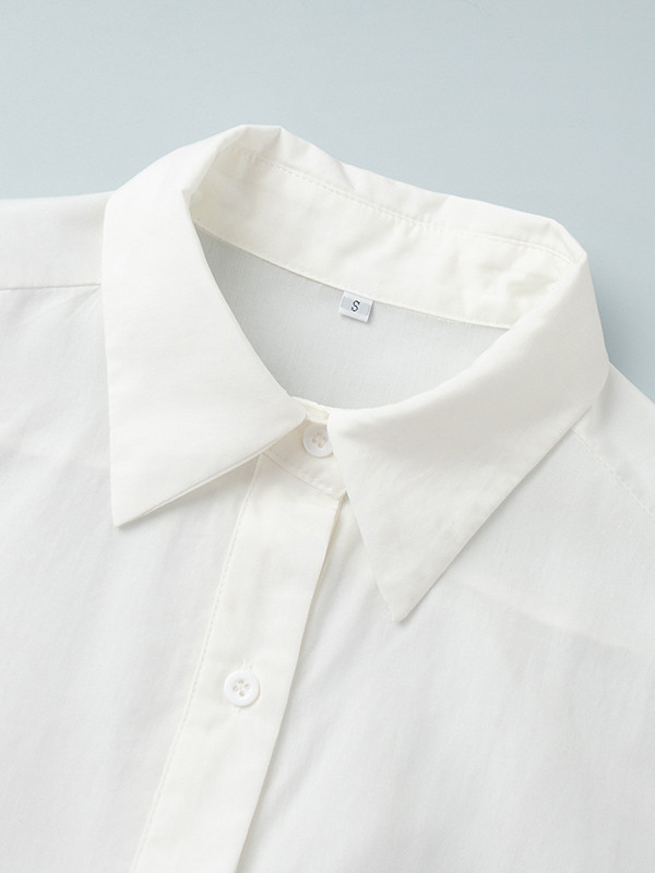 Split-Joint Solid Color Pleated Puff Sleeves Loose Lapel Blouses&shirts Tops