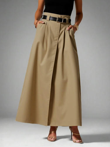 Zipper Solid Color No Belt Loose A-Line Skirts Bottoms