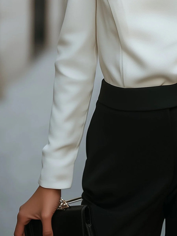 Solid Color Buttoned Loose Long Sleeves Asymmetric Collar Blouses&Shirts Tops