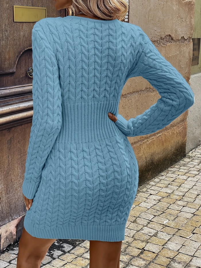 Essnce Women's Close-Fitting Half Zip Solid Color Sweater Dress