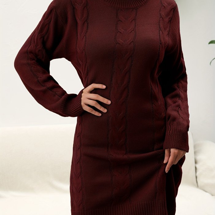 Women'S Chunky Cozy Long Sleeve Sweater Dress
