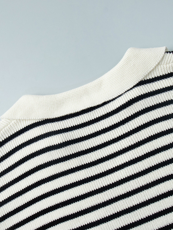 Striped Split-Joint Loose Long Sleeves V-neck Sweater Tops