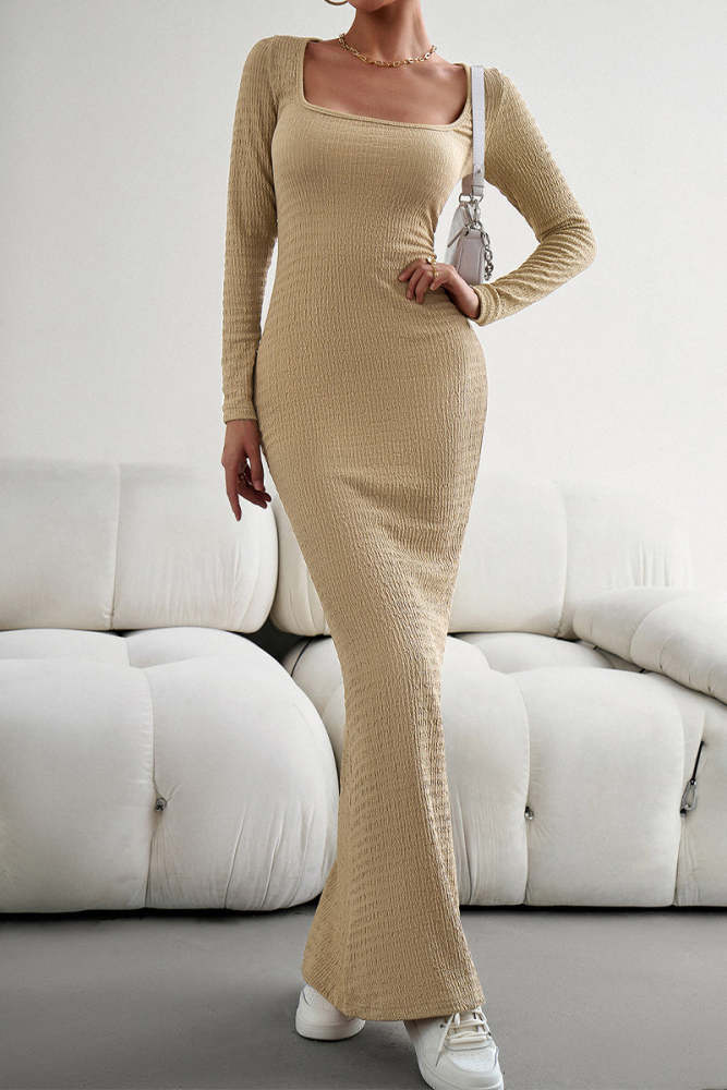 Elegant Solid Square Collar One Step Skirt Dresses