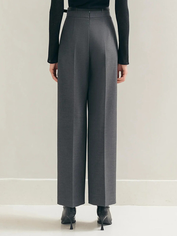 Solid Color No Belt Column Trousers Casual Pants Bottoms