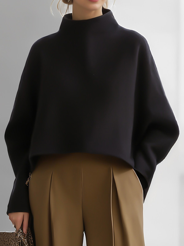 Split-Joint Solid Color Long Sleeves Round-neck Sweatershirt