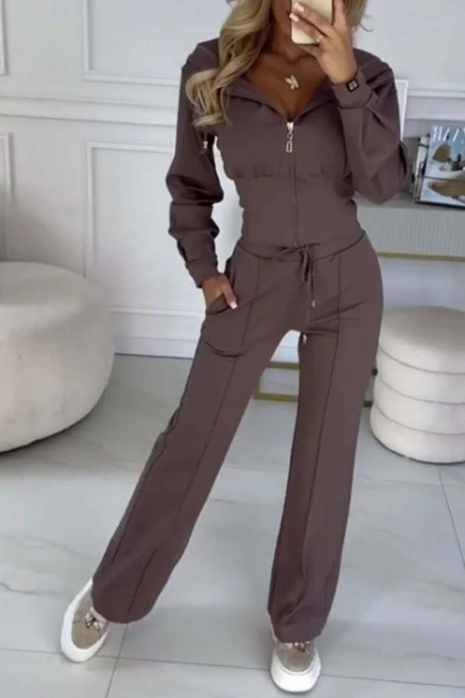 Casual Daily Pocket Zipper Hooded Long Sleeve Two Pieces(4 Colors)