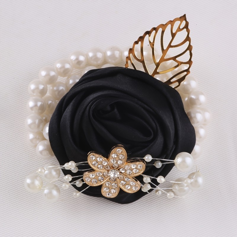 Rose Roll Wrist Flower Corsage Golden Leaf Bridal Bridesmaid Wrist Flower Wedding Party Bridesmaid Sisterhood Hand Flower
